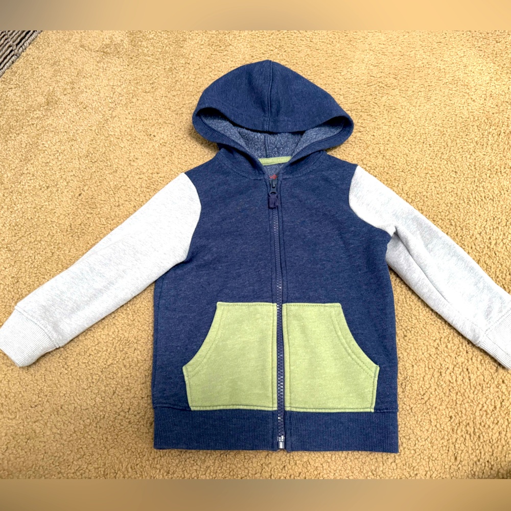 Boys 2T Cat & Jack Colorblock Zip Hoodie - Blue, Gray, and Green